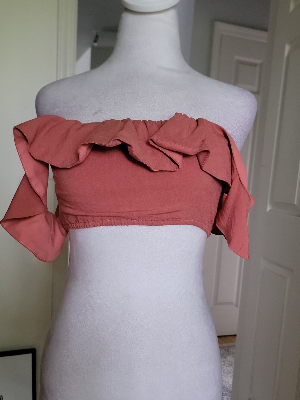 Privacy Please Off-Shoulder Ruffle Crop Top - Dusty Rose